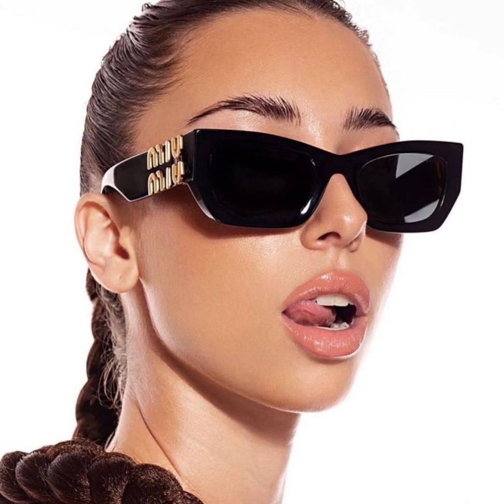 Miu Miu Sunglasses MU 09WS 1ABS0 Black Gold Dark Grey Lens Women Authentic